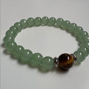 Tiger Eye Green glass Beaded Stretch Bracelet